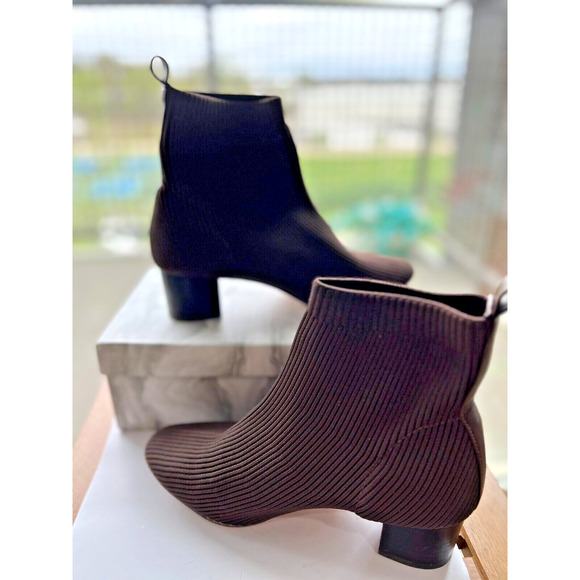 Joie Ribbed Knit Stretchy Neely Block Heel Sock Ankle Boots bootie brown Sz 8 - Picture 4 of 8